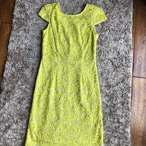 Neon yellow lace sequins pencil dress. Sz.small